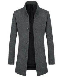 Wollmantel Wintermantel Herren Mantel Slim Fit Lang Wollmantel mit Stehkragen