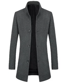 Allthemen Herren Mantel Slim Fit Lang mit Stehkragen Dunkelgrau/Grau