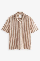 Next Kurzarmhemd mit Häkeldetail und Streifen Braun/Beige/Gelb/Rot