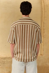 Next Kurzarmhemd mit Häkeldetail und Streifen Braun/Beige/Gelb/Rot