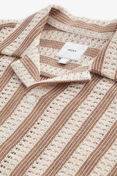 Next Kurzarmhemd mit Häkeldetail und Streifen Braun/Beige/Gelb/Rot