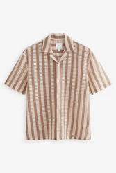 Next Kurzarmhemd mit Häkeldetail und Streifen Braun/Beige/Gelb/Rot