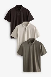Next Poloshirt Poloshirts aus Jersey im 3er-Pack Dunkelgrün/Khaki/Braun/Grau