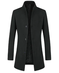 Allthemen Wollmantel Slim Fit Lang Business Herren Dunkelgrün/Schwarz/Dunkelgrau