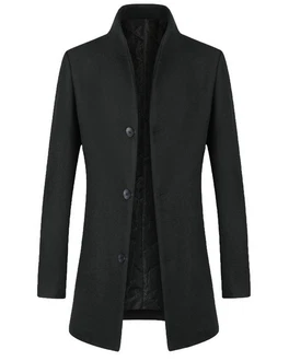 Allthemen Wollmantel Slim Fit Lang Business Herren Dunkelgrün/Schwarz/Dunkelgrau