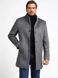 Wollmantel Wintermantel Herren Verdickter Mantel Slim Fit Lang Business Mantel