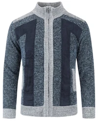 Allthemen Herren Cardigan Grobstrick Dunkelblau/Grau
