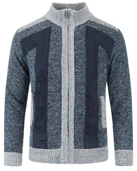 Allthemen Herren Cardigan Grobstrick Dunkelblau/Grau