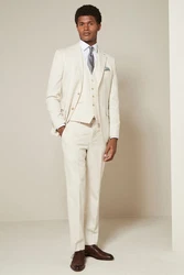 Next Anzughose Strukturierter Anzug Slim Fit Hose Creme/Weiß/Beige/Khaki
