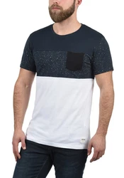 !Solid Kold Herren Rundhalsshirt Kurzarmshirt mit Streifen und Brusttasche Dunkelblau/Grau/Weiß/Blau