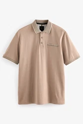 Next Polohemd mit elegantem Kragen Braun/Beige