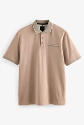 Next Polohemd mit elegantem Kragen Braun/Beige
