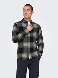 ONLY & SONS Langarmhemd Freizeit Karohemd Holzfäller (4628) Schwarz/Dunkelgrau (4628)
