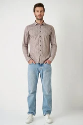 DESOTO Langarmhemd Slim-Fit Hemd Lila/Beige/Rot/Braun/Rosa