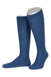 Lusana Trachtensocken Trachten Kniestrümpfe L4910 lodengrün/schwarz/stahlblau (L4910)