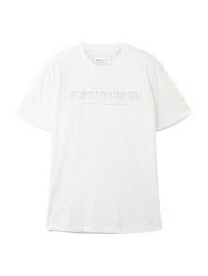 TOM TAILOR DENIM T-Shirt mit Logo-Print Weiß/Lila/Creme