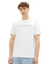 TOM TAILOR DENIM T-Shirt mit Logo-Print Weiß/Lila/Creme