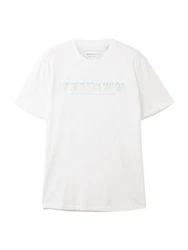 TOM TAILOR DENIM T-Shirt mit Logo-Print Weiß/Lila/Creme