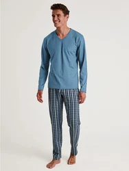 CALIDA Pyjama Special Herren Hellblau/Blau/Grau