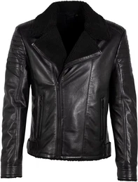 Lederjacke G2MIdor SF Reverskragenmit Fellimitat, asymetrischer Reiverschluss