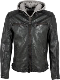 Lederjacke GMRayco mit Reiverschluss, Reiverschlusstaschen, Kapuzeneinsatz, Ziernhte