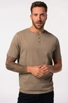 JP1880 T-Shirt Henley Basic Knopfleiste Khaki/Braun