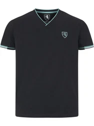 Charles Colby T-Shirt EARL EWAN mit V-Ausschnitt Türkis/Blau/Schwarz