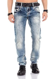 Straight-Jeans stonewashed mit Kontrastnhten