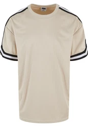 URBAN CLASSICS T-Shirt Oversized Stripes Mesh Tee Khaki/Beige/Dunkelblau