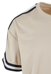URBAN CLASSICS T-Shirt Oversized Stripes Mesh Tee Khaki/Beige/Dunkelblau