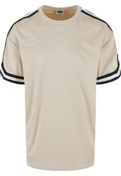 URBAN CLASSICS T-Shirt Oversized Stripes Mesh Tee Khaki/Beige/Dunkelblau