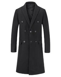 Allthemen Wollmantel Herren Knielang Zweireihig Slim Fit 