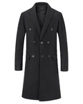 Allthemen Wollmantel Herren Knielang Zweireihig Slim Fit 