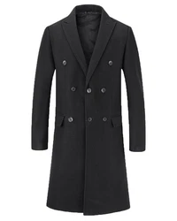 Allthemen Wollmantel Herren Knielang Zweireihig Slim Fit 