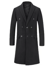 Wollmantel Herren Knielang Zweireihig Wollmantel Winter Herrenmantel Slim Fit