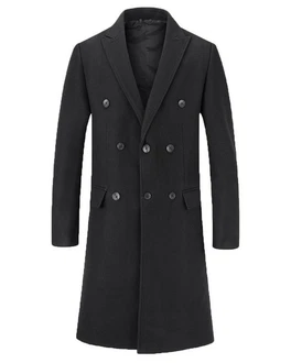Allthemen Wollmantel Herren Knielang Zweireihig Slim Fit 