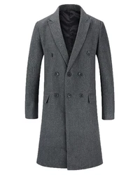 Allthemen Wollmantel Herren Knielang Zweireihig Slim Fit 