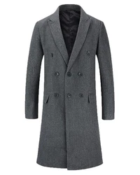 Allthemen Wollmantel Herren Knielang Zweireihig Slim Fit 