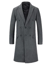Wollmantel Herren Knielang Zweireihig Wollmantel Winter Herrenmantel Slim Fit