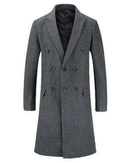 Allthemen Wollmantel Herren Knielang Zweireihig Slim Fit