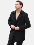 Allthemen Wollmantel Herren Mittellang Zweireihig Dunkelblau/Schwarz