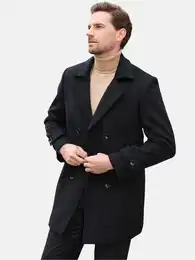 Wollmantel Herren Wintermantel Mittellang Zweireihig Herrenmantel fr Business