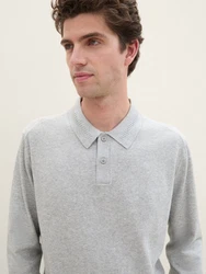 TOM TAILOR Strick Polohemd Grau/Hellgrau