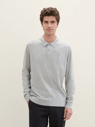 TOM TAILOR Strick Polohemd Grau/Hellgrau