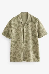 Next Kurzarmhemd Jersey-Hemd Khaki/Dunkelgrün/Grün/Weiß