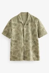 Next Kurzarmhemd Jersey-Hemd Khaki/Dunkelgrün/Grün/Weiß