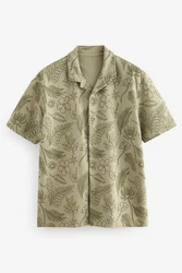 Next Kurzarmhemd Jersey-Hemd Khaki/Dunkelgrün/Grün/Weiß