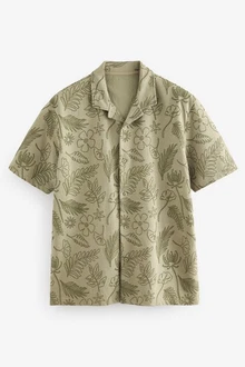 Next Kurzarmhemd Jersey-Hemd Khaki/Dunkelgrün/Grün/Weiß