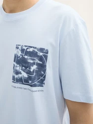 TOM TAILOR Denim Print T-Shirt mit Bio-Baumwolle Blau/Hellblau