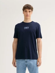 TOM TAILOR Denim Print T-Shirt mit Bio-Baumwolle Dunkelblau